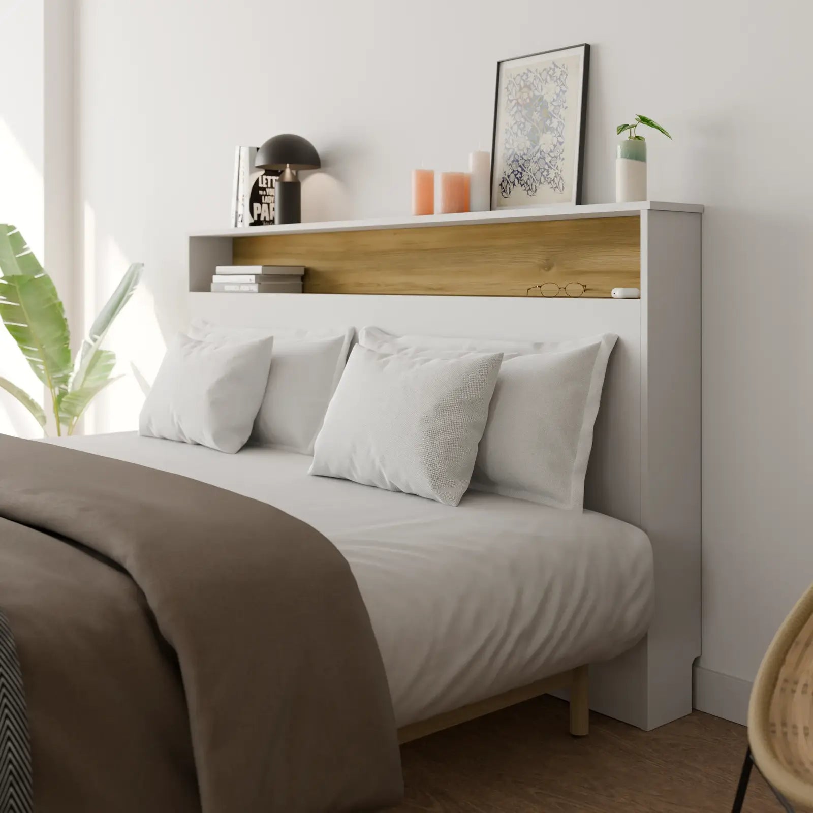 Cabecero Oasis blanco a medida para cama - vista frontal