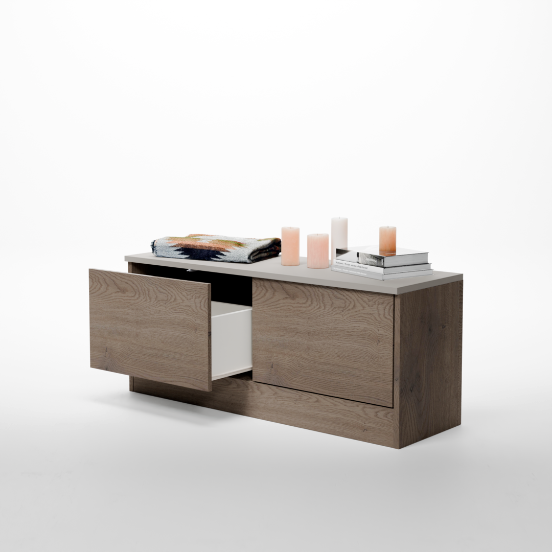Banco cajonera Verona a medida Roble Cannolo y Cashmere - variante bicolor