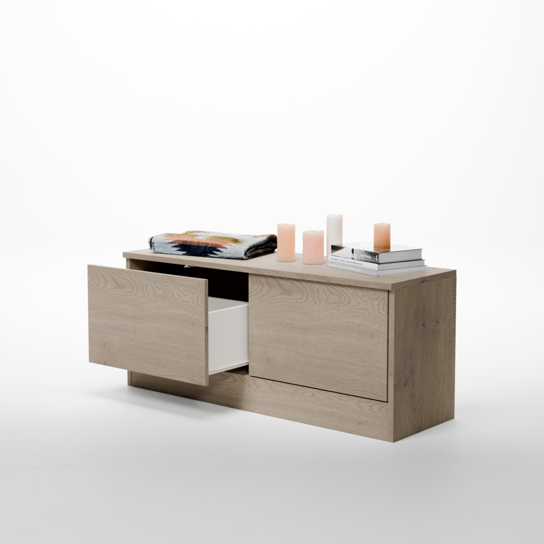 Banco cajonera Verona a medida Roble Cotta - variante acabado madera