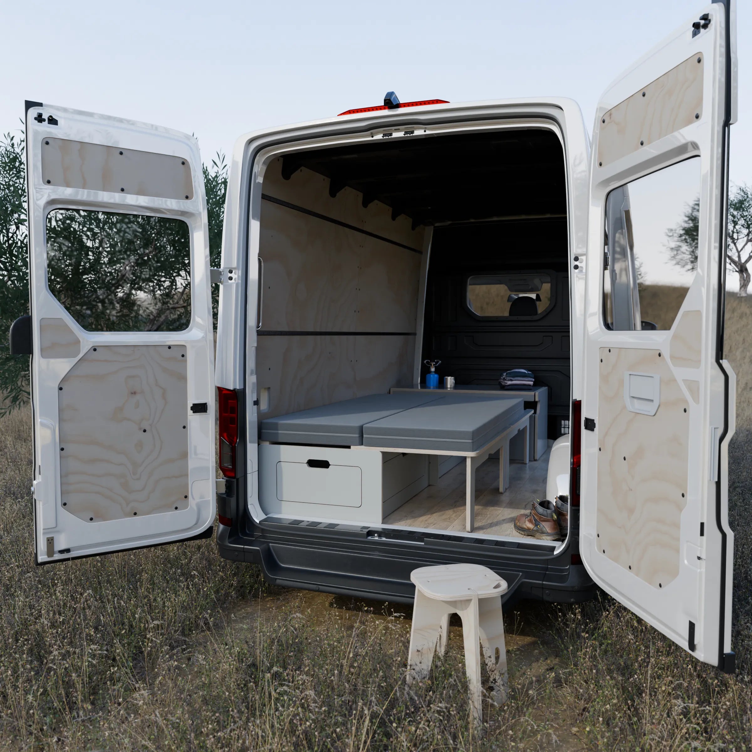 Kit camper Montgó Evo gris - vista frontal furgoneta