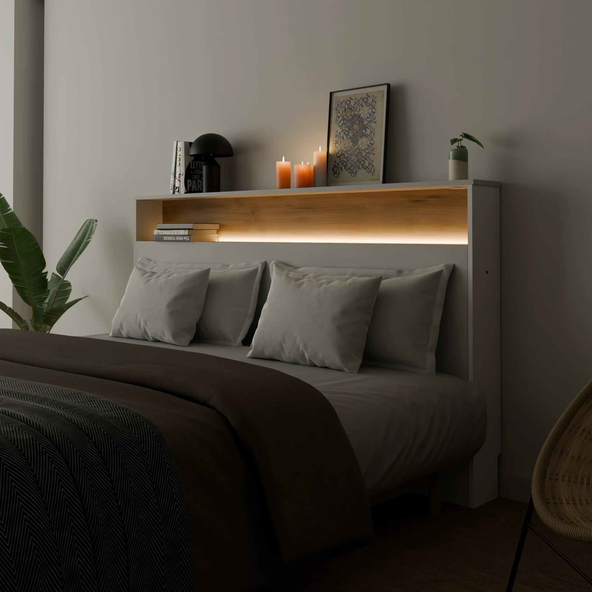 Cabecero Oasis con LED blanco a medida - vista frontal dormitorio