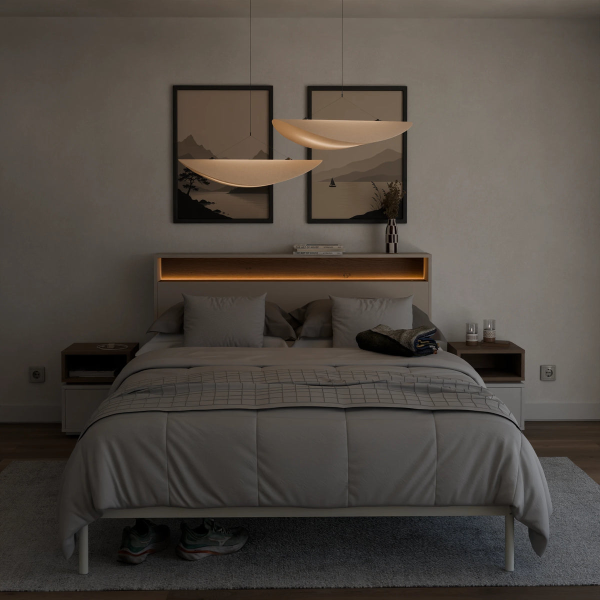 Cabecero Oasis con LED a medida en Cashmere y Cannolo - frente